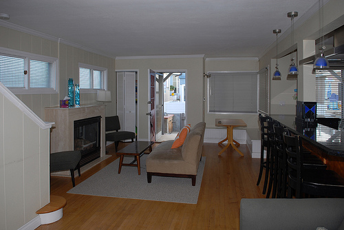 living room viewing fireplace
