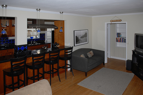 living room with breakfast bar